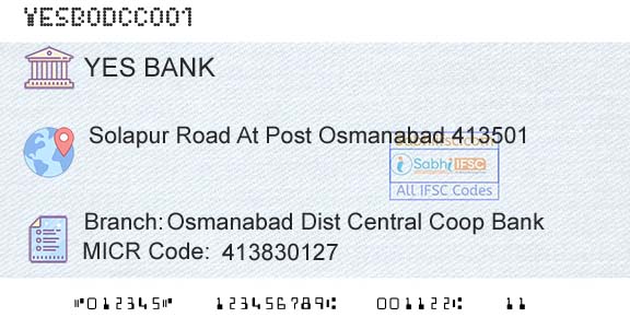 Yes Bank Osmanabad Dist Central Coop BankBranch 