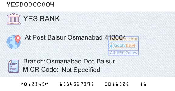 Yes Bank Osmanabad Dcc BalsurBranch 