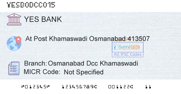 Yes Bank Osmanabad Dcc KhamaswadiBranch 