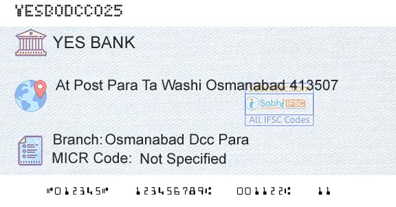 Yes Bank Osmanabad Dcc ParaBranch 