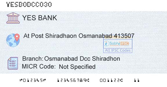 Yes Bank Osmanabad Dcc ShiradhonBranch 
