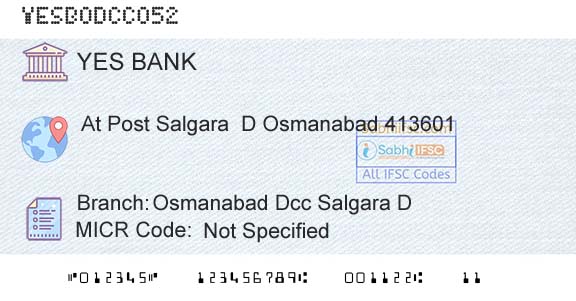 Yes Bank Osmanabad Dcc Salgara DBranch 