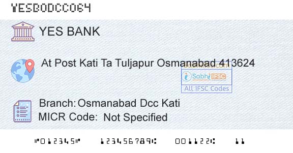 Yes Bank Osmanabad Dcc KatiBranch 