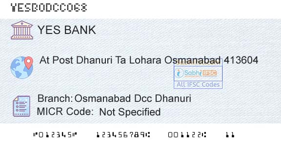 Yes Bank Osmanabad Dcc DhanuriBranch 