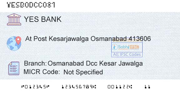 Yes Bank Osmanabad Dcc Kesar JawalgaBranch 