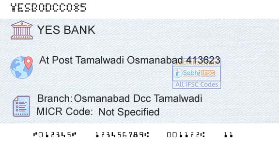 Yes Bank Osmanabad Dcc TamalwadiBranch 