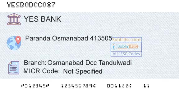Yes Bank Osmanabad Dcc TandulwadiBranch 