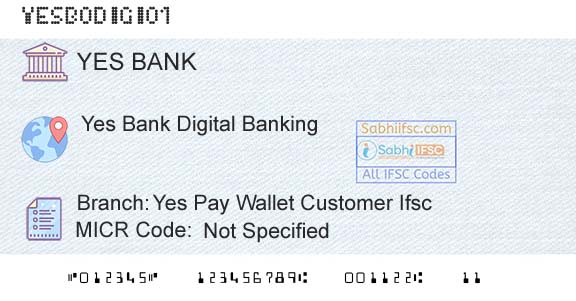 Yes Bank Yes Pay Wallet Customer IfscBranch 
