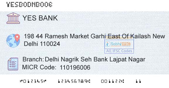 Yes Bank Delhi Nagrik Seh Bank Lajpat NagarBranch 