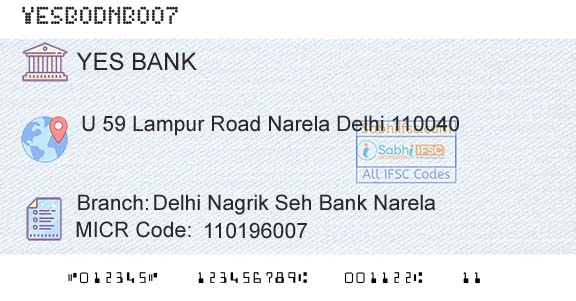 Yes Bank Delhi Nagrik Seh Bank NarelaBranch 