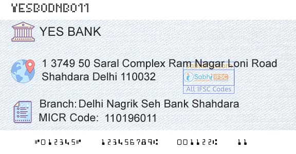 Yes Bank Delhi Nagrik Seh Bank ShahdaraBranch 