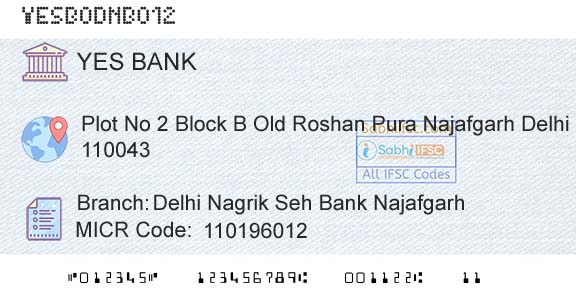 Yes Bank Delhi Nagrik Seh Bank NajafgarhBranch 