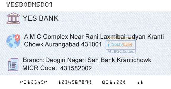 Yes Bank Deogiri Nagari Sah Bank KrantichowkBranch 