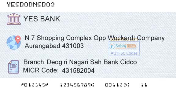 Yes Bank Deogiri Nagari Sah Bank CidcoBranch 