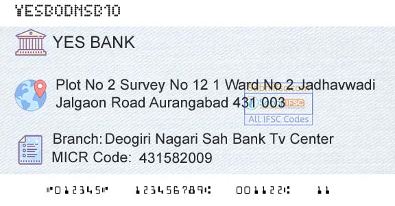 Yes Bank Deogiri Nagari Sah Bank Tv CenterBranch 