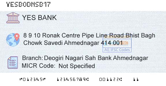 Yes Bank Deogiri Nagari Sah Bank AhmednagarBranch 