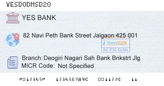 Yes Bank Deogiri Nagari Sah Bank Bnkstrt JlgBranch 