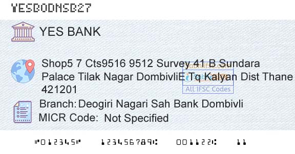 Yes Bank Deogiri Nagari Sah Bank DombivliBranch 
