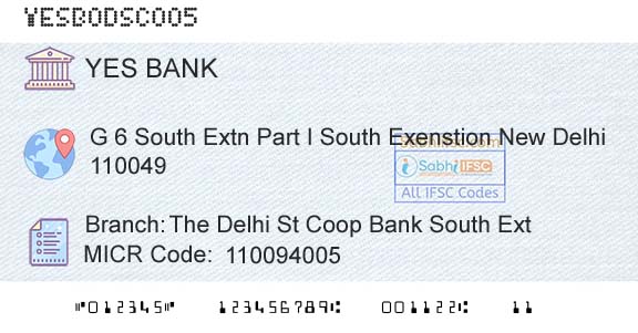 Yes Bank The Delhi St Coop Bank South ExtBranch 