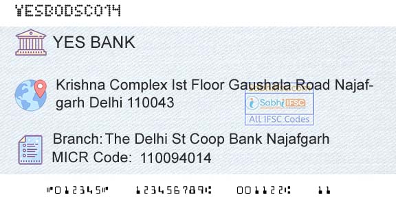 Yes Bank The Delhi St Coop Bank NajafgarhBranch 