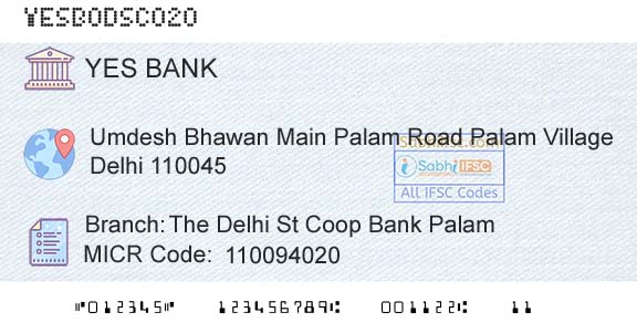 Yes Bank The Delhi St Coop Bank PalamBranch 
