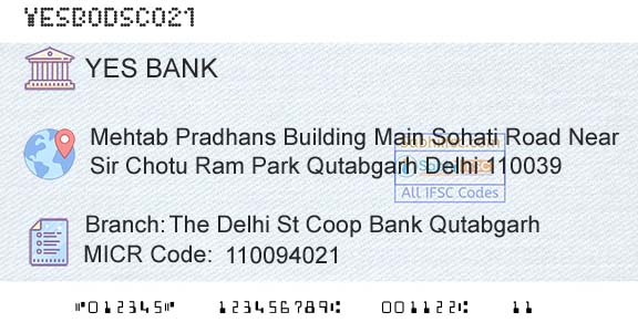 Yes Bank The Delhi St Coop Bank QutabgarhBranch 