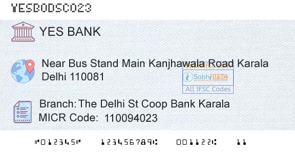 Yes Bank The Delhi St Coop Bank KaralaBranch 