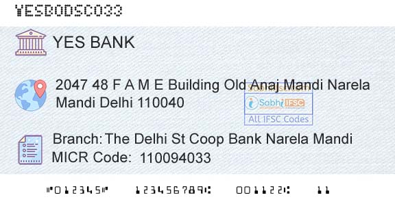 Yes Bank The Delhi St Coop Bank Narela MandiBranch 