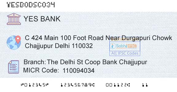 Yes Bank The Delhi St Coop Bank ChajjupurBranch 