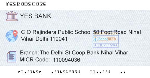 Yes Bank The Delhi St Coop Bank Nihal ViharBranch 