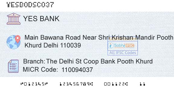 Yes Bank The Delhi St Coop Bank Pooth KhurdBranch 