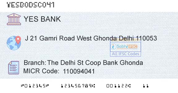 Yes Bank The Delhi St Coop Bank GhondaBranch 