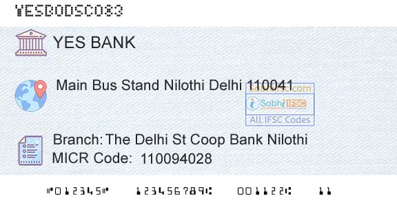 Yes Bank The Delhi St Coop Bank NilothiBranch 