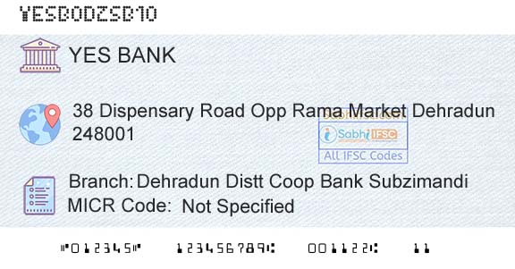 Yes Bank Dehradun Distt Coop Bank SubzimandiBranch 