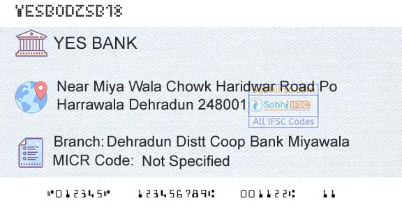 Yes Bank Dehradun Distt Coop Bank MiyawalaBranch 