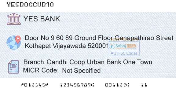 Yes Bank Gandhi Coop Urban Bank One TownBranch 