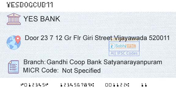 Yes Bank Gandhi Coop Bank SatyanarayanpuramBranch 