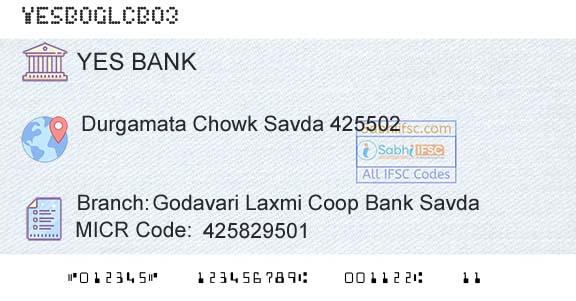 Yes Bank Godavari Laxmi Coop Bank SavdaBranch 