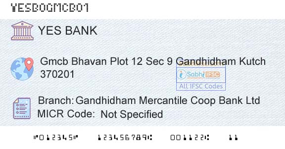 Yes Bank Gandhidham Mercantile Coop Bank LtdBranch 