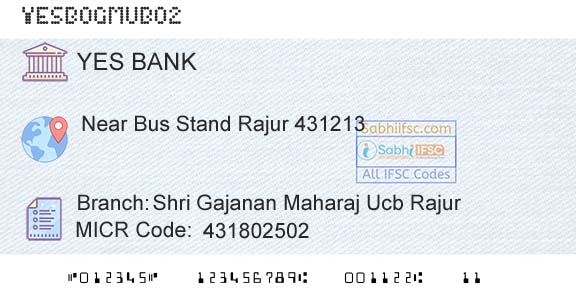 Yes Bank Shri Gajanan Maharaj Ucb RajurBranch 