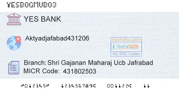 Yes Bank Shri Gajanan Maharaj Ucb JafrabadBranch 