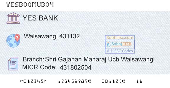 Yes Bank Shri Gajanan Maharaj Ucb WalsawangiBranch 