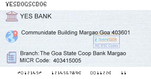 Yes Bank The Goa State Coop Bank MargaoBranch 