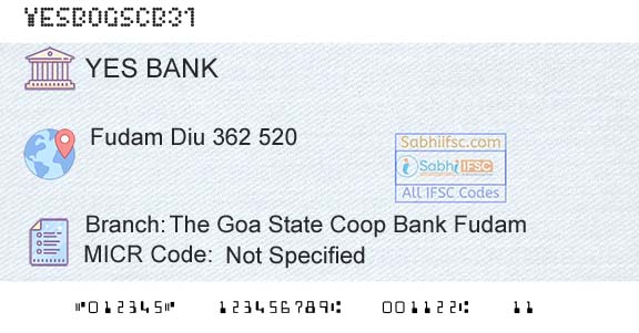 Yes Bank The Goa State Coop Bank FudamBranch 