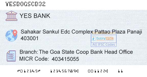 Yes Bank The Goa State Coop Bank Head OfficeBranch 