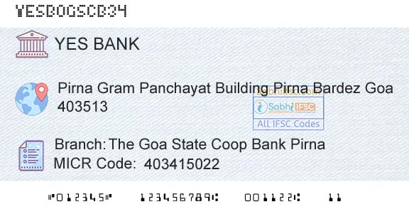 Yes Bank The Goa State Coop Bank PirnaBranch 