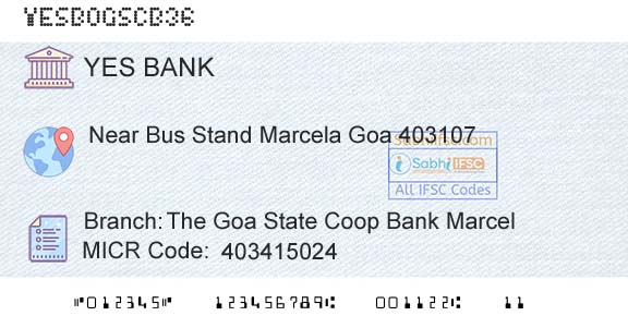 Yes Bank The Goa State Coop Bank MarcelBranch 