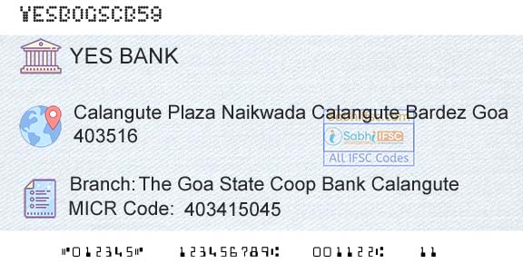 Yes Bank The Goa State Coop Bank CalanguteBranch 