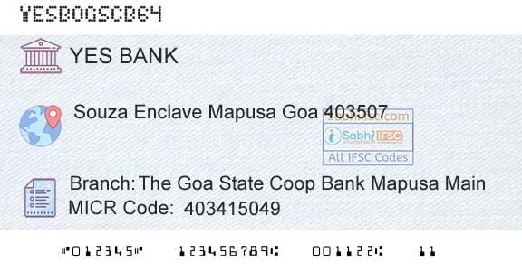 Yes Bank The Goa State Coop Bank Mapusa MainBranch 