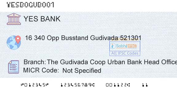 Yes Bank The Gudivada Coop Urban Bank Head OfficeBranch 